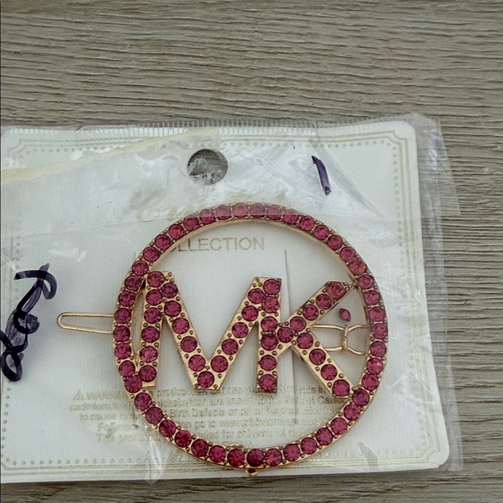 Faux MK Gold and Pink Crystal Hair Clip